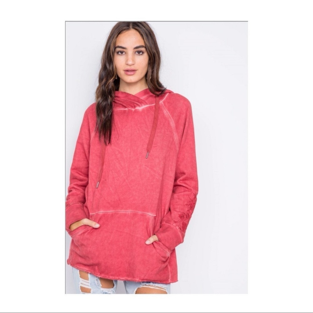 HUMMINGBIRD:Mineral Wash Embroidered Hooded Sweatshirt.   NWOT